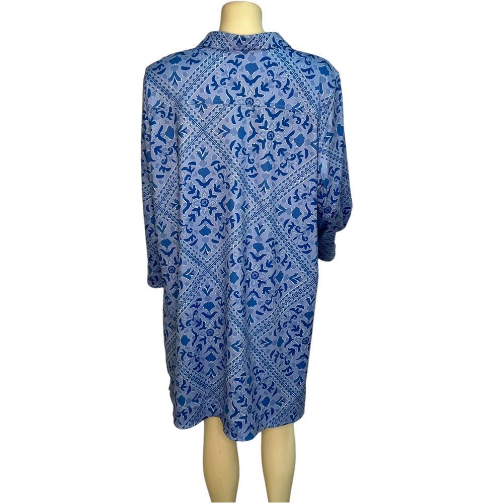 Blue Patterned Long-Sleeve Shirt Dress - Picture 7 of 9